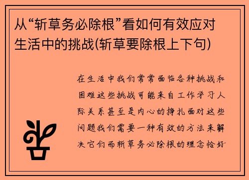 从“斩草务必除根”看如何有效应对生活中的挑战(斩草要除根上下句)