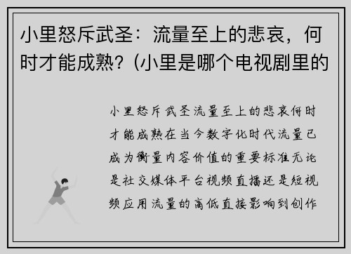 小里怒斥武圣：流量至上的悲哀，何时才能成熟？(小里是哪个电视剧里的)