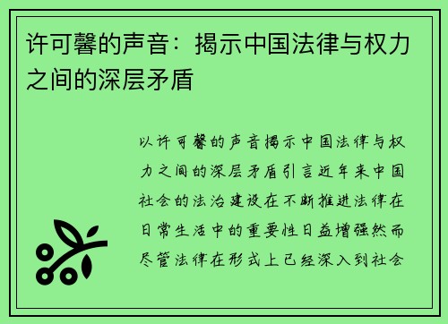 许可馨的声音：揭示中国法律与权力之间的深层矛盾