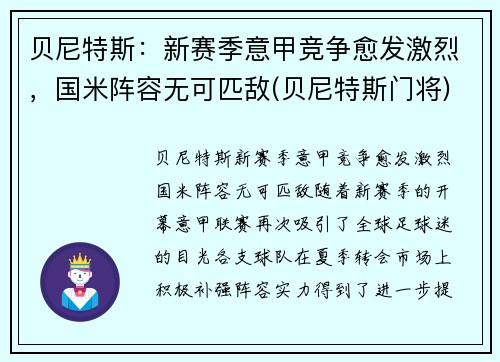 贝尼特斯：新赛季意甲竞争愈发激烈，国米阵容无可匹敌(贝尼特斯门将)