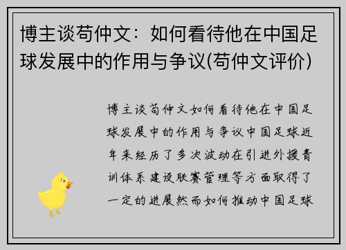博主谈苟仲文：如何看待他在中国足球发展中的作用与争议(苟仲文评价)