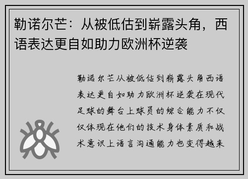勒诺尔芒：从被低估到崭露头角，西语表达更自如助力欧洲杯逆袭